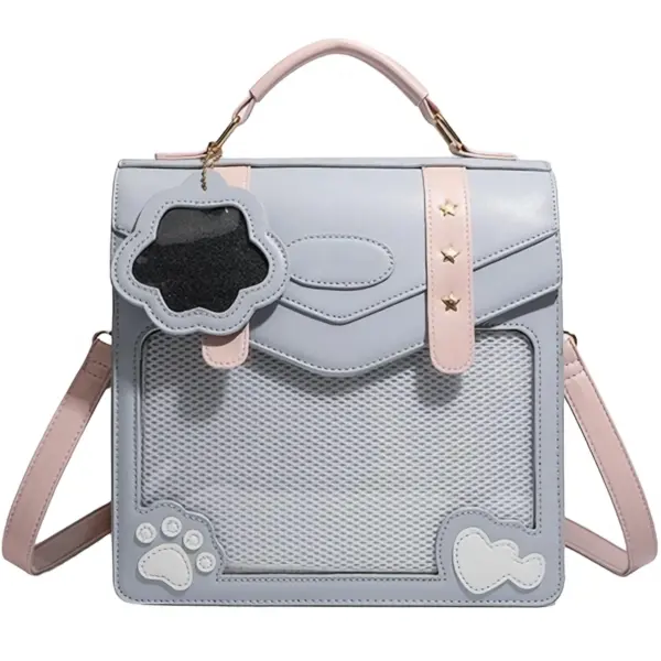Light Blue Structured Ita Bag with Clear Window Light Blue Structured Ita Bag with Clear Window