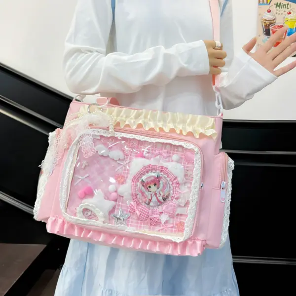 Pink Ita Bag with Enamel Pins and Plush Pink Ita Bag with Enamel Pins and Plush