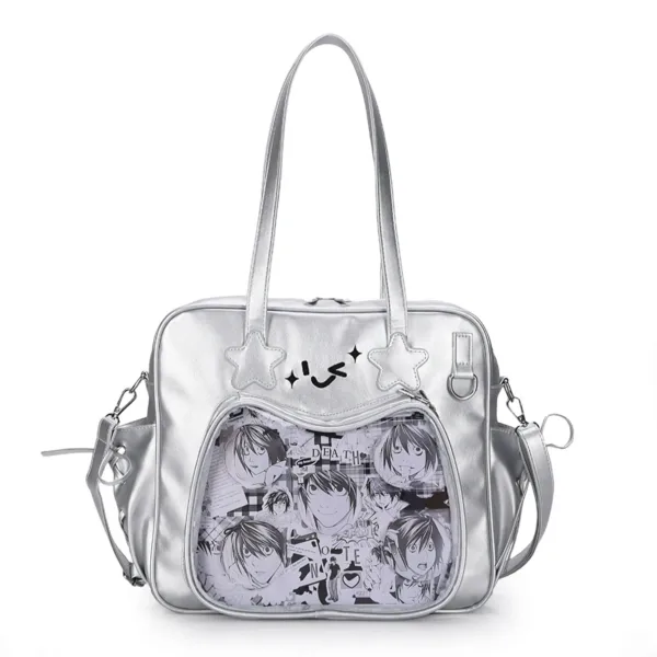 Silver Metallic Ita Bag – Glossy Star Details Silver Metallic Ita Bag – Glossy Star Details