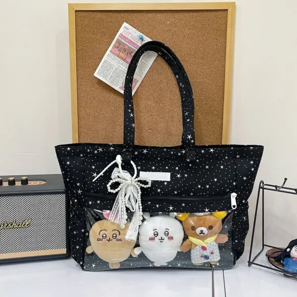 Black Star Ita Bag with White Lace Ribbon and Plush