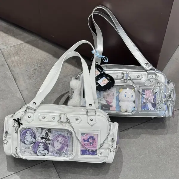 Two White Ita Bags on Grey Tiled Floor