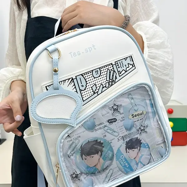White Ita Bag with Sky Blue Trim