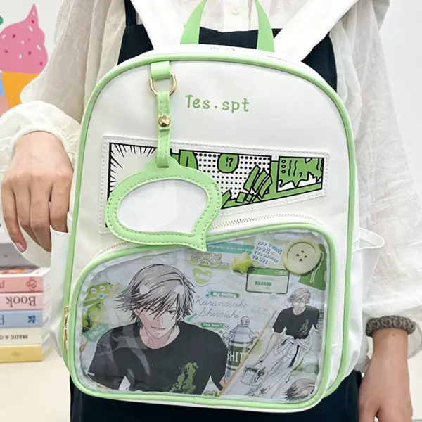 White Ita Bag with Lime Green Piping