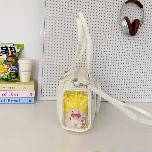 Structured Side Profile Side view of white ita bag on table