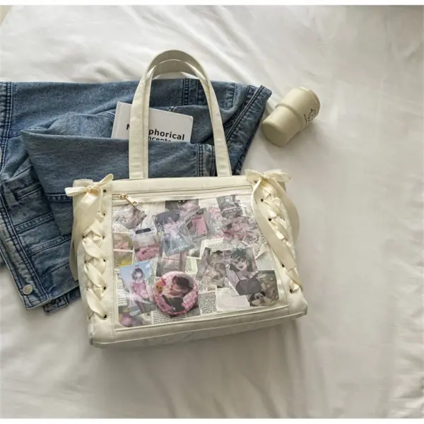White Ita Bag Flat Lay on White Surface White Ita Bag Flat Lay on White Surface