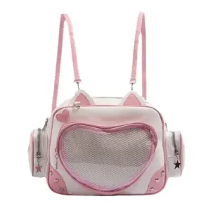 White and Pink Heart Shaped Ita Bag with Mesh Window