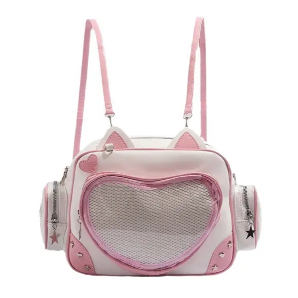 White and Pink Heart Shaped Ita Bag with Mesh Window