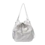 White Polka Dot Drawstring Ita Bag Front View White Polka Dot Drawstring Ita Bag Front View
