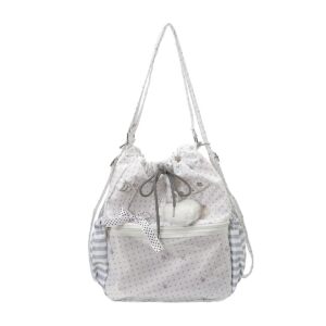 White Polka Dot Drawstring Ita Bag Front View