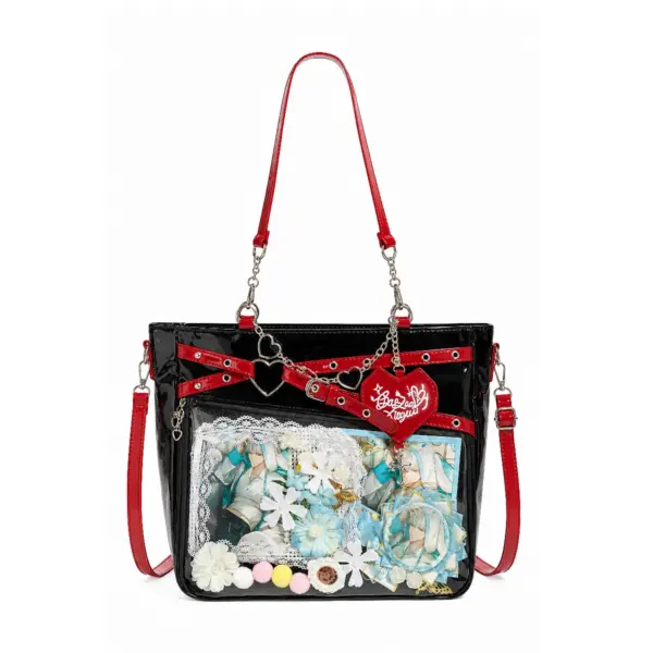 Black and Red Tote Ita Bag with Clear Window