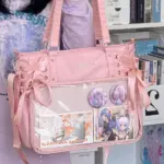 Pink Clear Window Ita Bag Angled