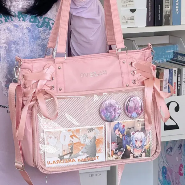 Pink Clear Window Ita Bag Angled
