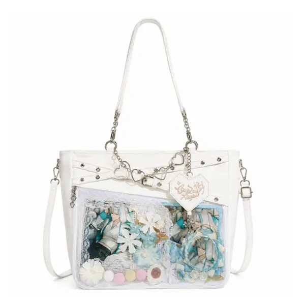 White Tote Ita Bag with Clear Window