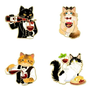 Cat Enamel Pin Set White Background
