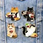 Cat Enamel Pins on Denim Jacket