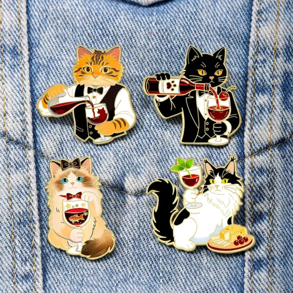 Cat Enamel Pins on Denim Jacket