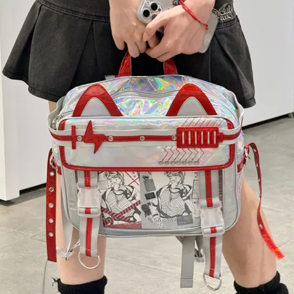 holographic silver ita bag worn at convention