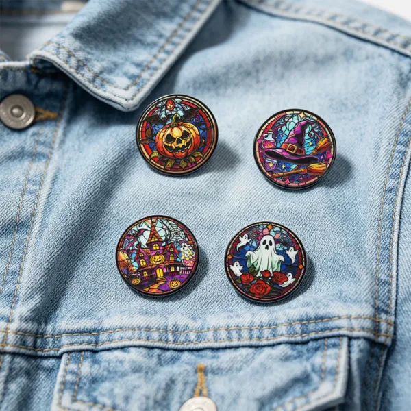 Enamel Pins Worn on Denim Jacket