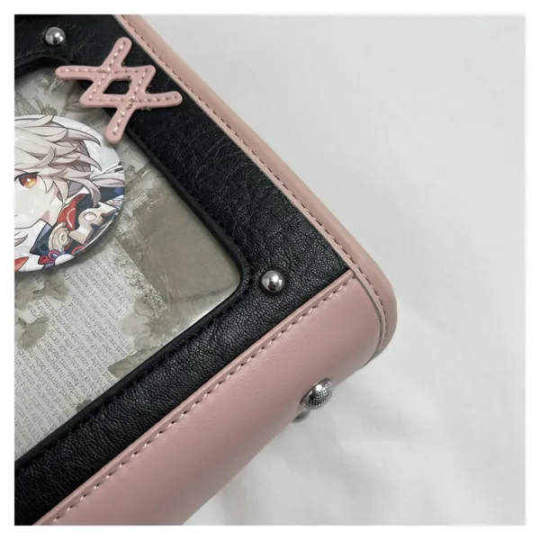 Close up of ita bag front window with pin display