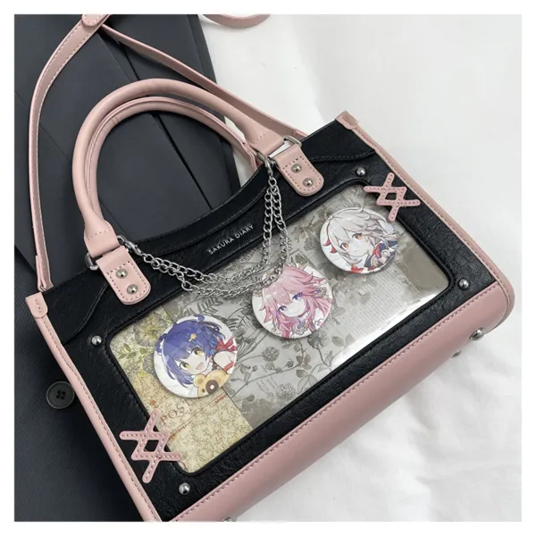 White and black ita bag crossbody with clear window display