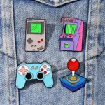 Gaming Enamel Pins Attached to Denim Jacket