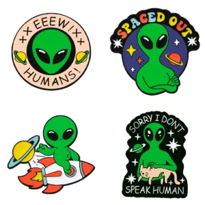 Alien Enamel Pin Set – Four Funny Space Designs