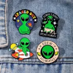 Alien Enamel Pins on Denim Jacket Alien Enamel Pins on Denim Jacket