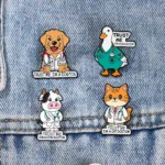 Animal Doctor Enamel Pins on Denim