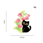 Black Cat Enamel Pin with Lily of Valley