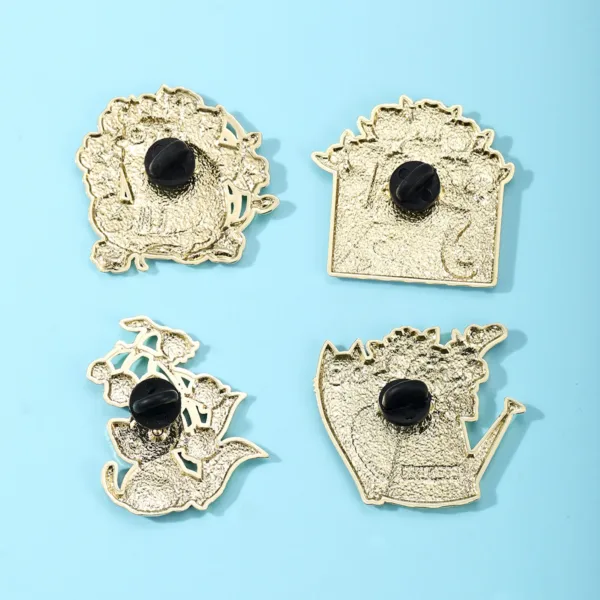 Back View of Black Cat Enamel Pins with Rubber Clutches
