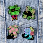 Black Cat Enamel Pins Pinned to Denim Jacket Pocket