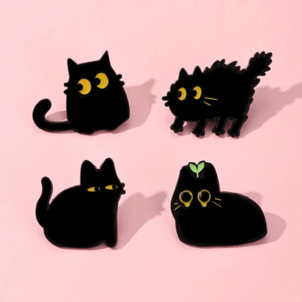 Black Cat Enamel Pins on Pink Background Black Cat Enamel Pins on Pink Background