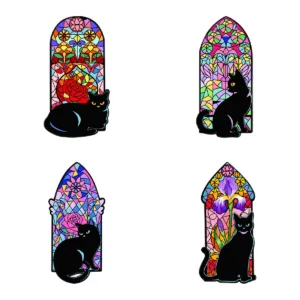 Black Cat Stained Glass Enamel Pin Main View