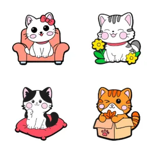 Set of 4 Cute Cat Enamel Pins Set of 4 Cute Cat Enamel Pins