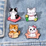 Cat Enamel Pins on Denim Jacket