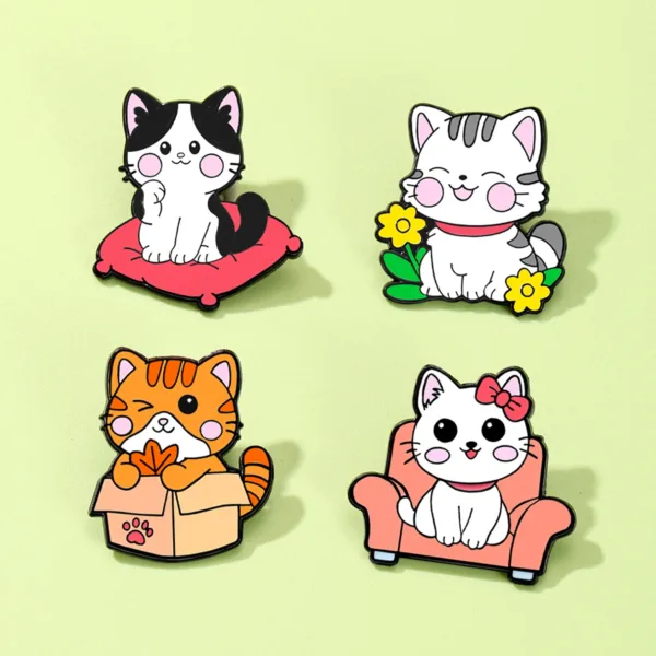 Cat Enamel Pins on Light Green Background