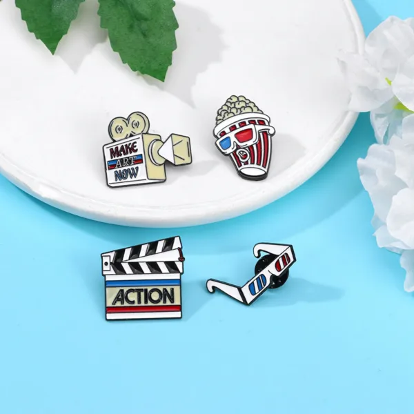 Cinema Enamel Pins with Floral Decor