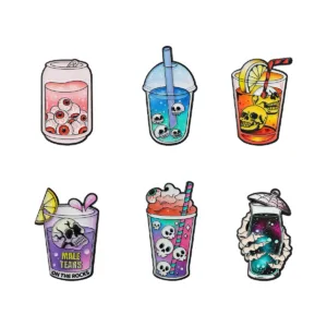 Cocktail Enamel Pin Set – 6 Spooky Drink Designs Cocktail Enamel Pin Set – 6 Spooky Drink Designs