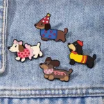Dog enamel pins attached to denim jacket