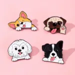 Dog Enamel Pins Set on Pink Background Dog Enamel Pins Set on Pink Background