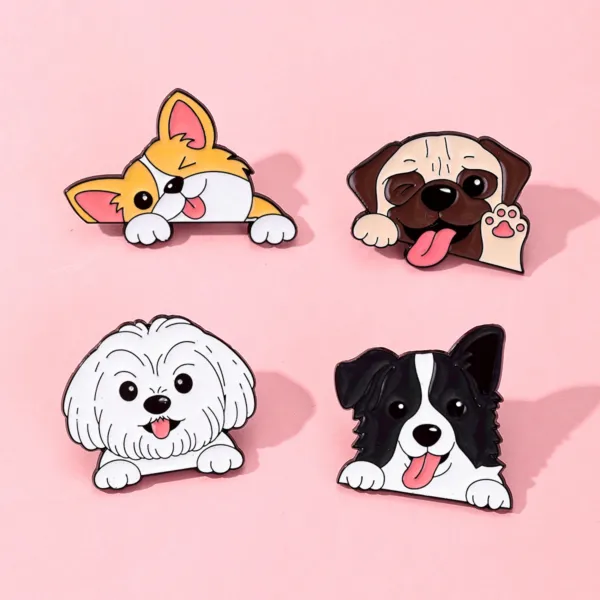 Dog Enamel Pins Set on Pink Background Dog Enamel Pins Set on Pink Background
