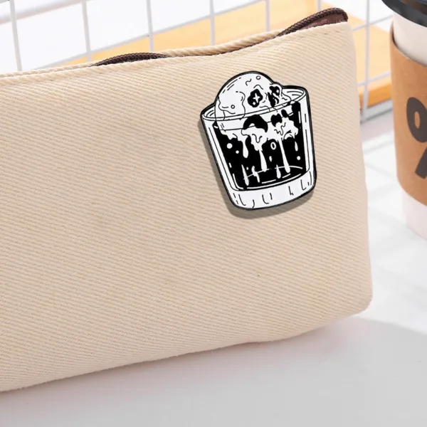 Drink Skull Pin on Light Beige Pouch
