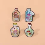 Mushroom potion enamel pins on beige background