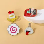 Enamel Pins on Beige Surface