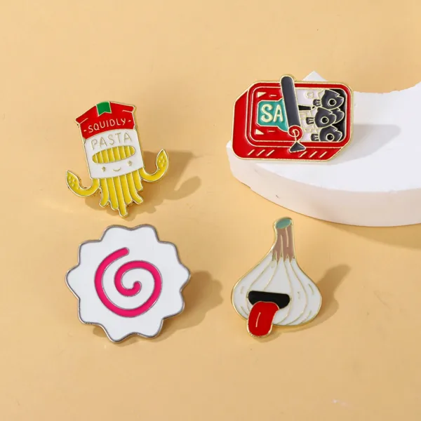 Enamel Pins on Beige Surface