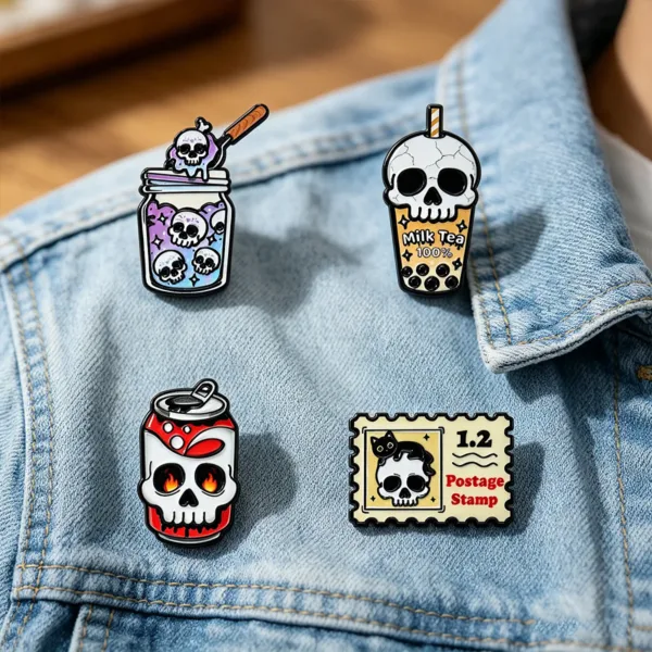 Enamel Pins on Denim Jacket – Lifestyle Display Enamel Pins on Denim Jacket – Lifestyle Display
