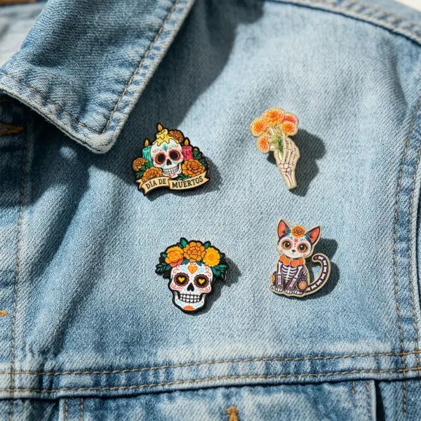 Enamel Pins Attached to Denim Jacket Enamel Pins Attached to Denim Jacket