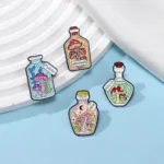 Mushroom potion enamel pins on mixed backgrounds