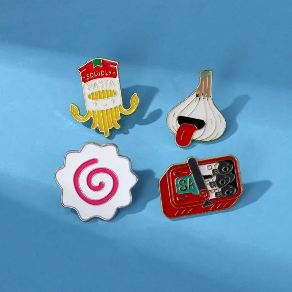 Food Pins on Blue Background