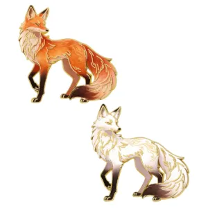 Fox Enamel Pin with Gold Outline on White Background Fox Enamel Pin with Gold Outline on White Background